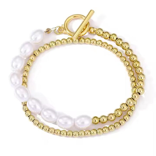 Pearl & Gold Beaded Bracelet